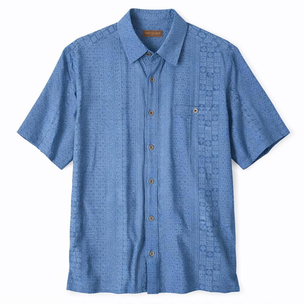 Tori Richard Honolulu Blue Silk Blend Geometric Floral Shirt L